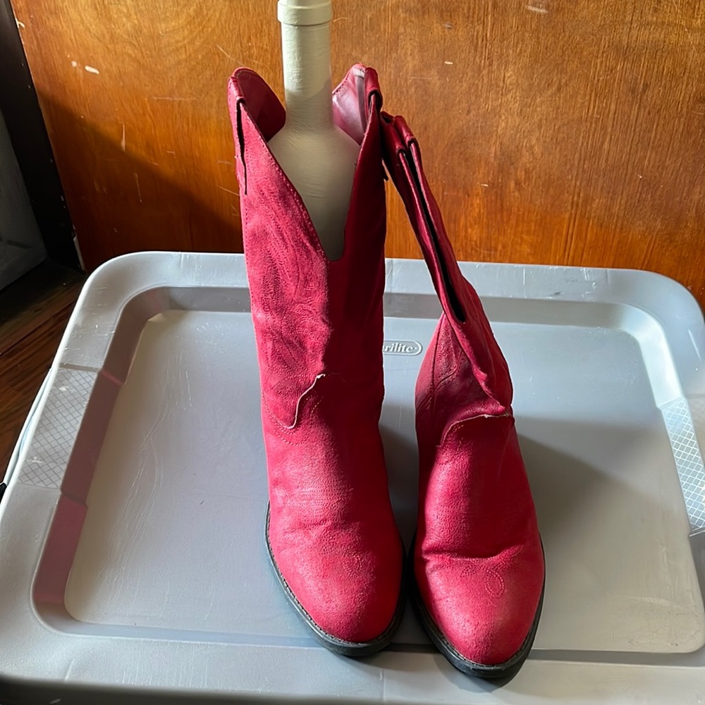 Rampage- Red Faux Leather Cowboy Boots